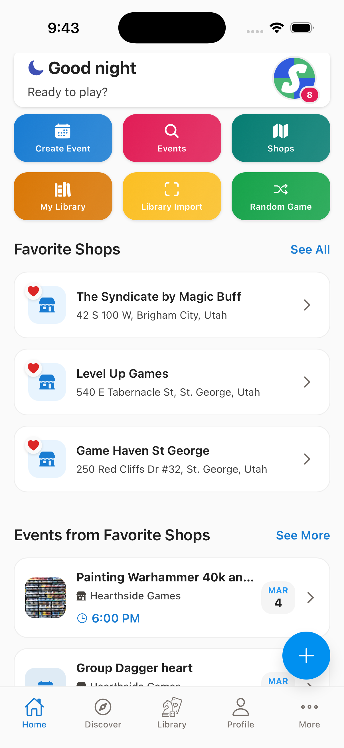 Scorehaven app home screen